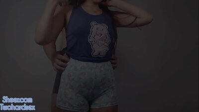 hot stepdaughter seducing me with her very tight shorts that mark her pussy