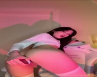 J0n0rr1s teen use dildo in white lingerie on chair